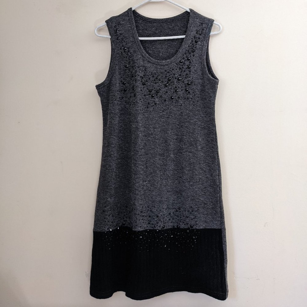 Grey and black jeweled dress